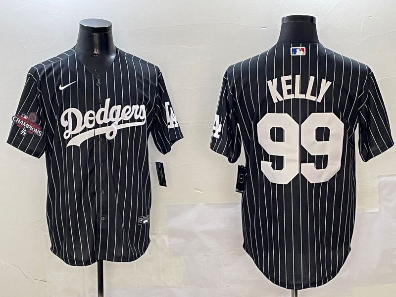Men Los Angeles Dodgers #99 Kelly Black Stripe Jointly Name 2025 Nike MLB Jersey style 2